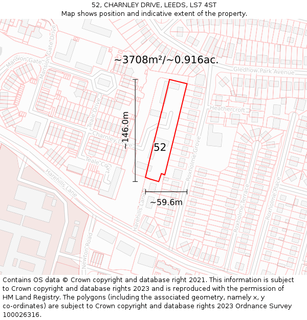 52, CHARNLEY DRIVE, LEEDS, LS7 4ST: Plot and title map
