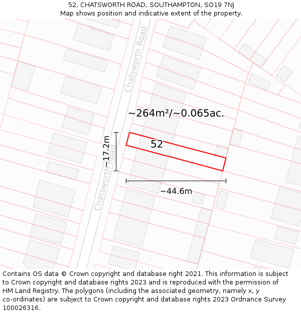 52, CHATSWORTH ROAD, SOUTHAMPTON, SO19 7NJ: Plot and title map