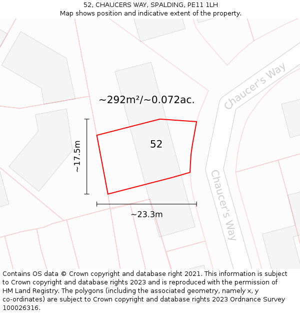 52, CHAUCERS WAY, SPALDING, PE11 1LH: Plot and title map