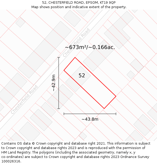 52, CHESTERFIELD ROAD, EPSOM, KT19 9QP: Plot and title map