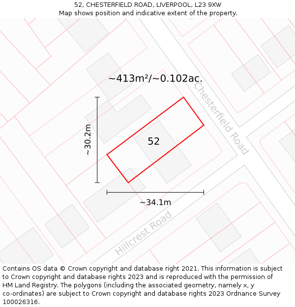 52, CHESTERFIELD ROAD, LIVERPOOL, L23 9XW: Plot and title map