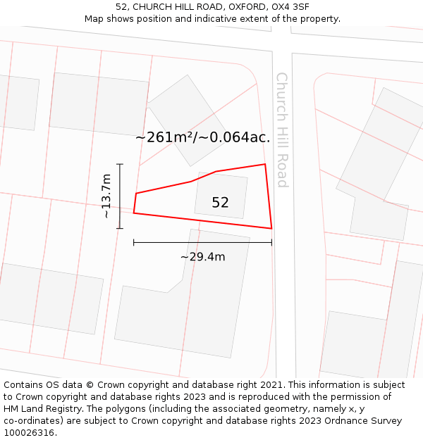 52, CHURCH HILL ROAD, OXFORD, OX4 3SF: Plot and title map