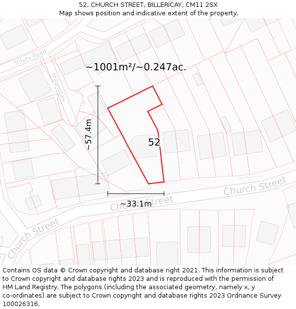 52, CHURCH STREET, BILLERICAY, CM11 2SX: Plot and title map