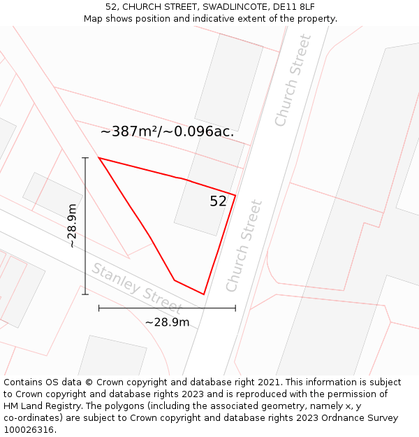 52, CHURCH STREET, SWADLINCOTE, DE11 8LF: Plot and title map