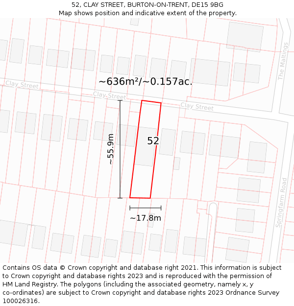 52, CLAY STREET, BURTON-ON-TRENT, DE15 9BG: Plot and title map