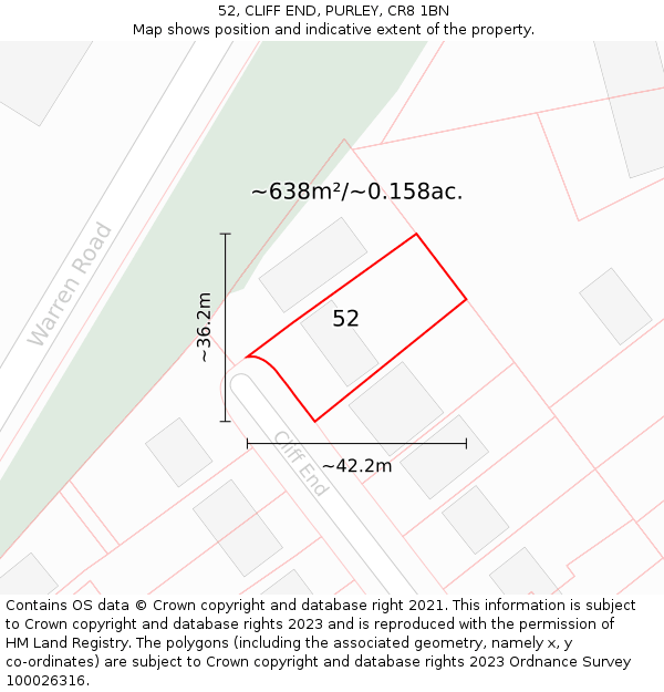 52, CLIFF END, PURLEY, CR8 1BN: Plot and title map