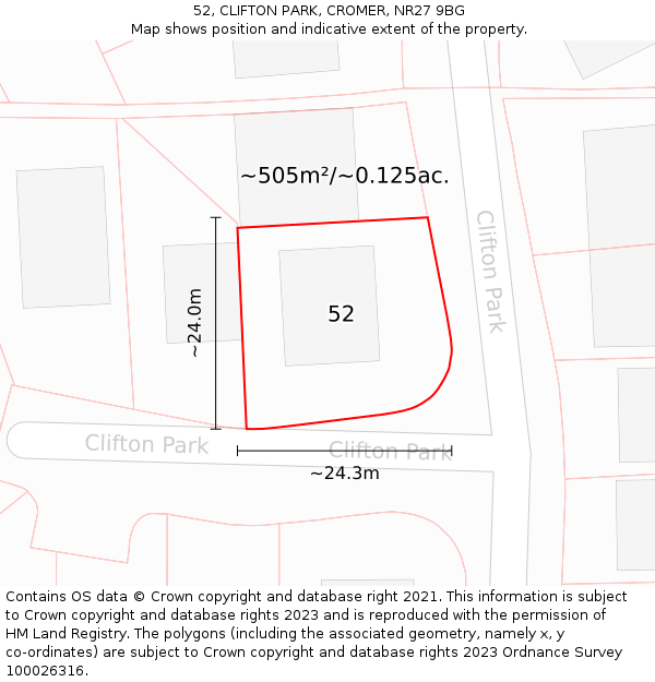 52, CLIFTON PARK, CROMER, NR27 9BG: Plot and title map