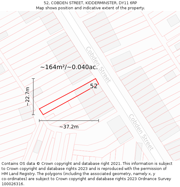 52, COBDEN STREET, KIDDERMINSTER, DY11 6RP: Plot and title map