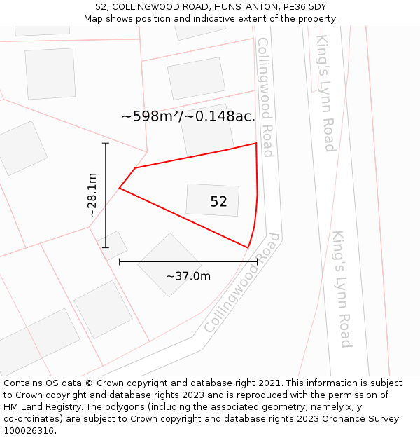 52, COLLINGWOOD ROAD, HUNSTANTON, PE36 5DY: Plot and title map