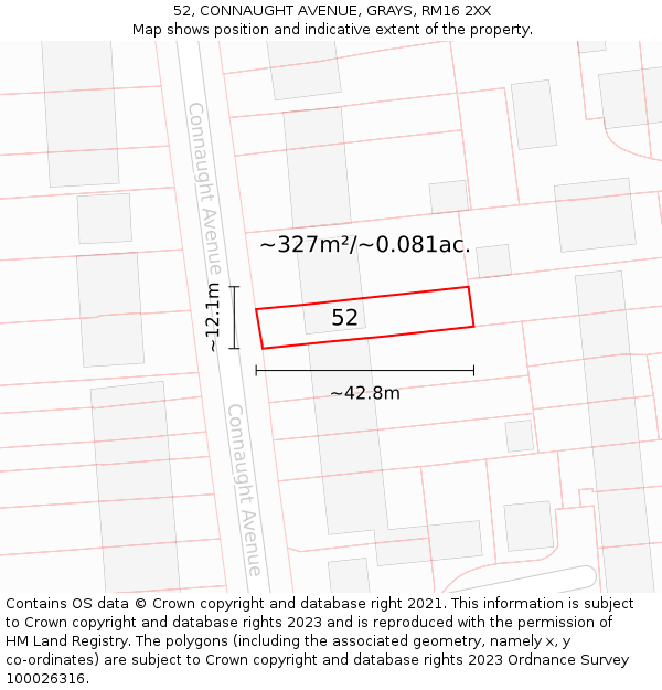 52, CONNAUGHT AVENUE, GRAYS, RM16 2XX: Plot and title map