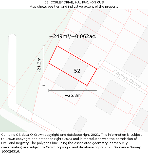 52, COPLEY DRIVE, HALIFAX, HX3 0US: Plot and title map