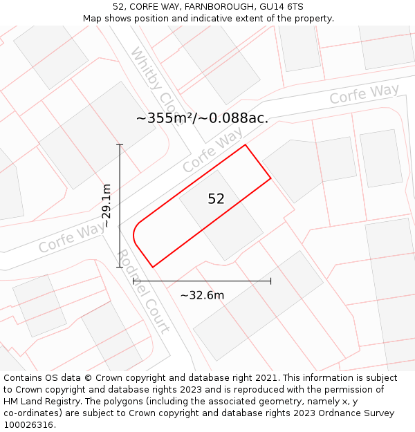 52, CORFE WAY, FARNBOROUGH, GU14 6TS: Plot and title map