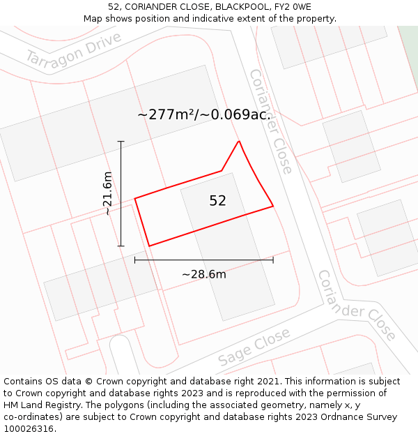 52, CORIANDER CLOSE, BLACKPOOL, FY2 0WE: Plot and title map