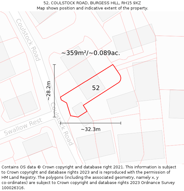 52, COULSTOCK ROAD, BURGESS HILL, RH15 9XZ: Plot and title map