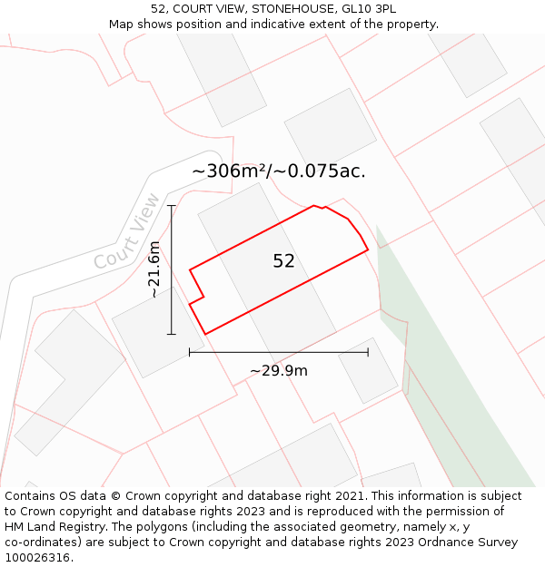 52, COURT VIEW, STONEHOUSE, GL10 3PL: Plot and title map