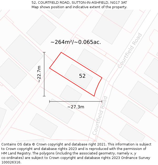 52, COURTFIELD ROAD, SUTTON-IN-ASHFIELD, NG17 3AT: Plot and title map