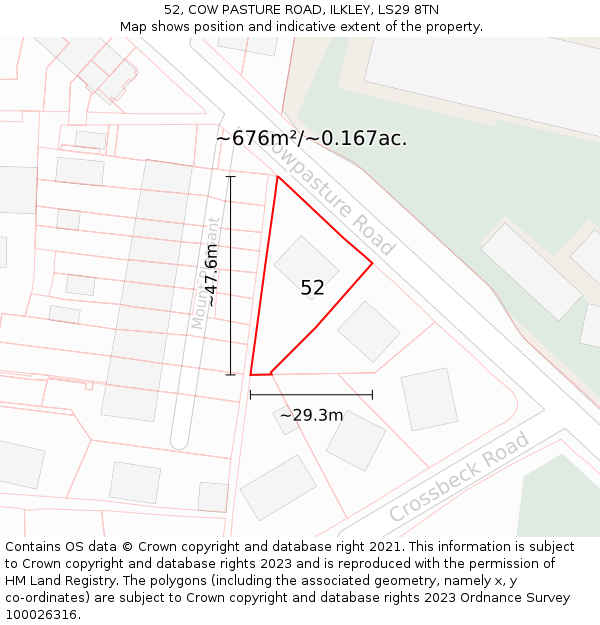 52, COW PASTURE ROAD, ILKLEY, LS29 8TN: Plot and title map