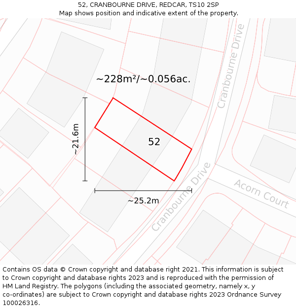 52, CRANBOURNE DRIVE, REDCAR, TS10 2SP: Plot and title map