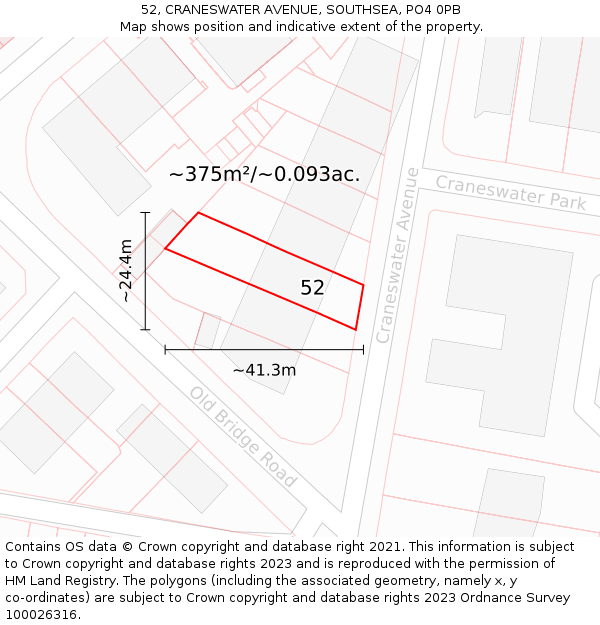 52, CRANESWATER AVENUE, SOUTHSEA, PO4 0PB: Plot and title map