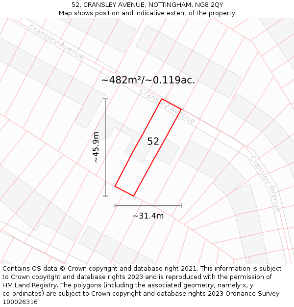 52, CRANSLEY AVENUE, NOTTINGHAM, NG8 2QY: Plot and title map