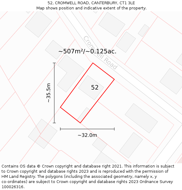 52, CROMWELL ROAD, CANTERBURY, CT1 3LE: Plot and title map