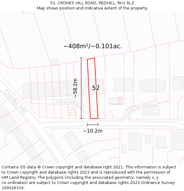 52, CRONKS HILL ROAD, REDHILL, RH1 6LZ: Plot and title map