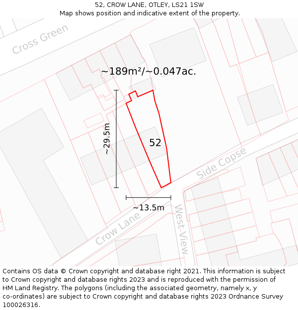 52, CROW LANE, OTLEY, LS21 1SW: Plot and title map
