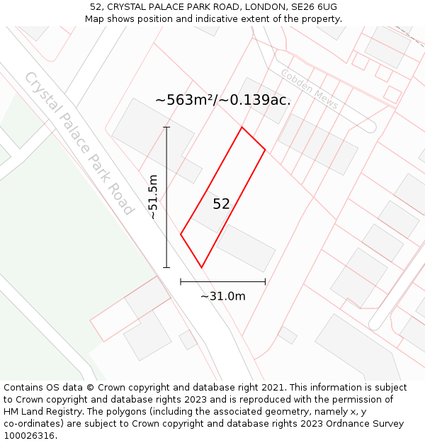 52, CRYSTAL PALACE PARK ROAD, LONDON, SE26 6UG: Plot and title map