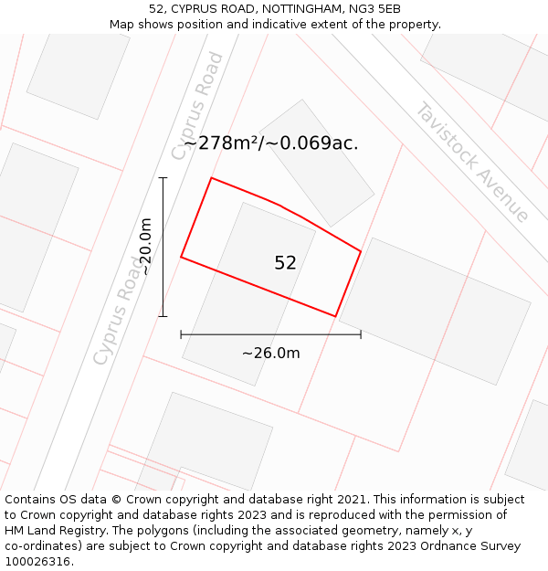 52, CYPRUS ROAD, NOTTINGHAM, NG3 5EB: Plot and title map
