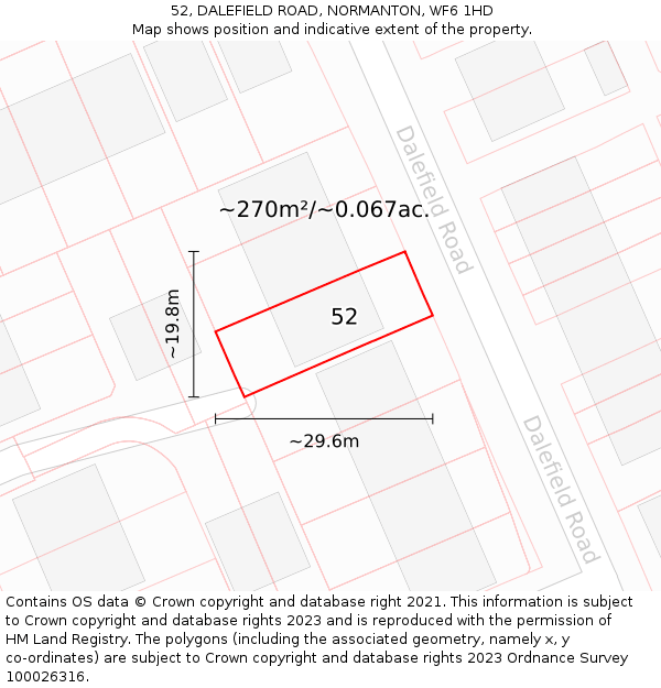 52, DALEFIELD ROAD, NORMANTON, WF6 1HD: Plot and title map