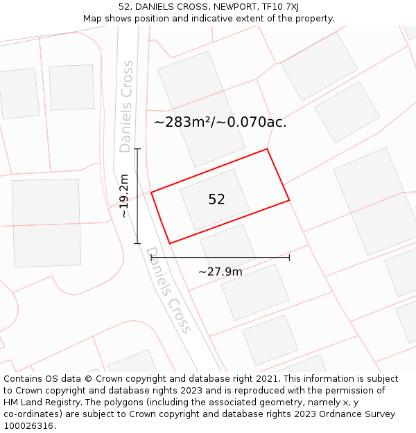 52, DANIELS CROSS, NEWPORT, TF10 7XJ: Plot and title map