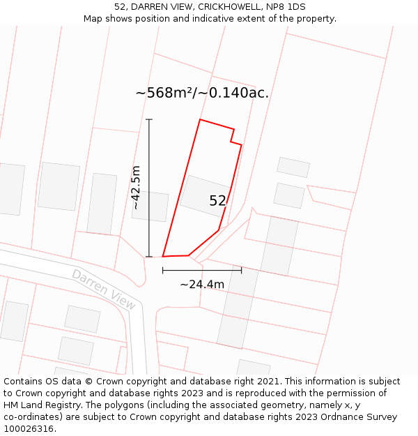 52, DARREN VIEW, CRICKHOWELL, NP8 1DS: Plot and title map