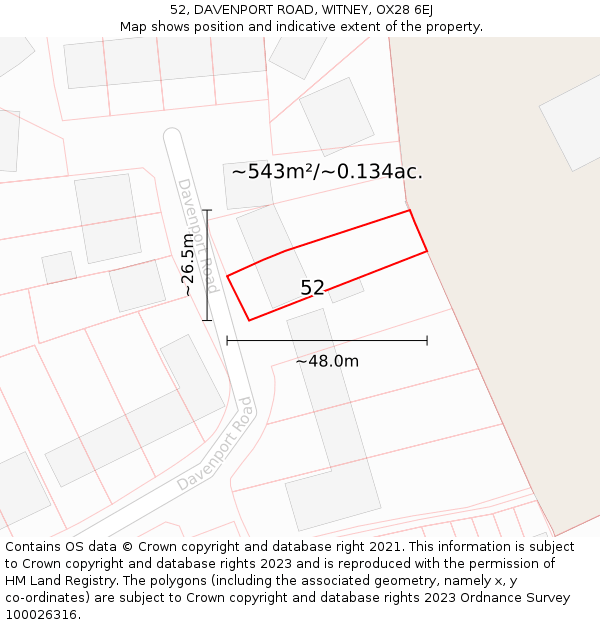 52, DAVENPORT ROAD, WITNEY, OX28 6EJ: Plot and title map