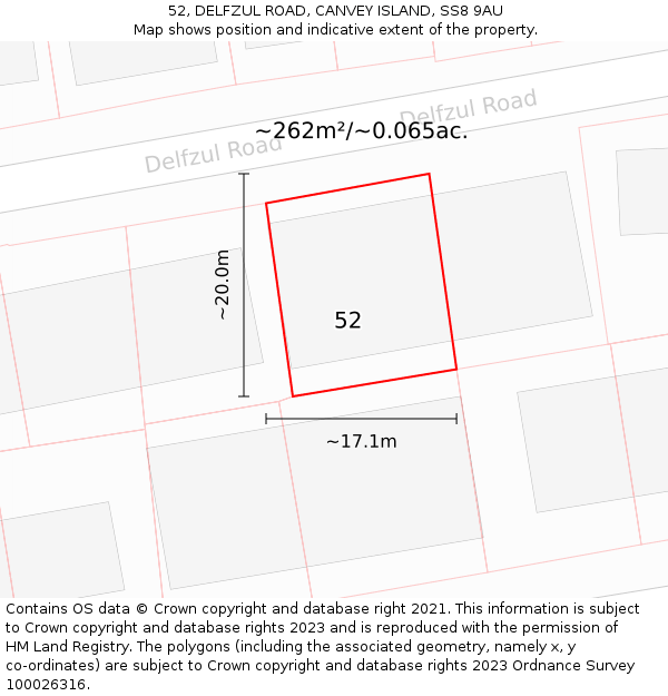 52, DELFZUL ROAD, CANVEY ISLAND, SS8 9AU: Plot and title map