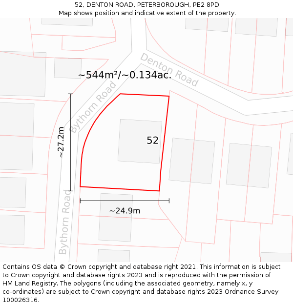 52, DENTON ROAD, PETERBOROUGH, PE2 8PD: Plot and title map
