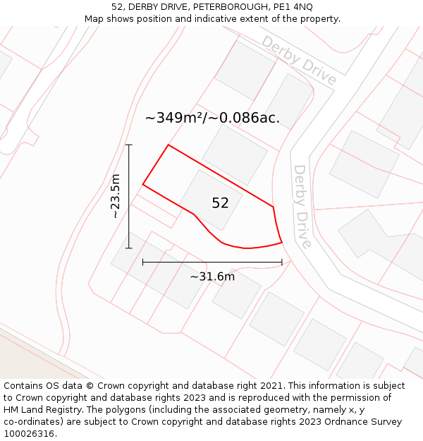 52, DERBY DRIVE, PETERBOROUGH, PE1 4NQ: Plot and title map