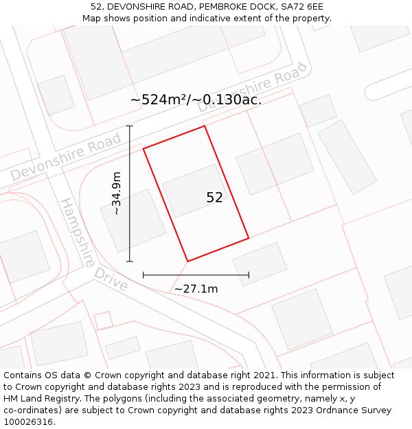 52, DEVONSHIRE ROAD, PEMBROKE DOCK, SA72 6EE: Plot and title map