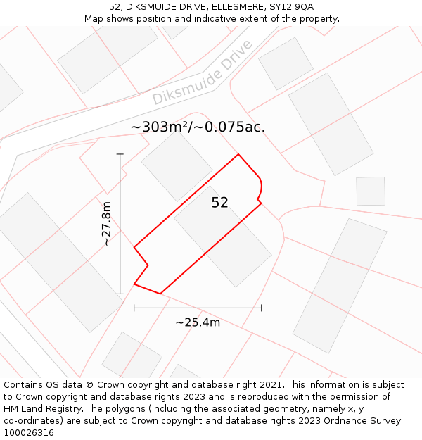 52, DIKSMUIDE DRIVE, ELLESMERE, SY12 9QA: Plot and title map