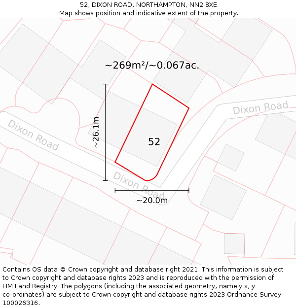 52, DIXON ROAD, NORTHAMPTON, NN2 8XE: Plot and title map