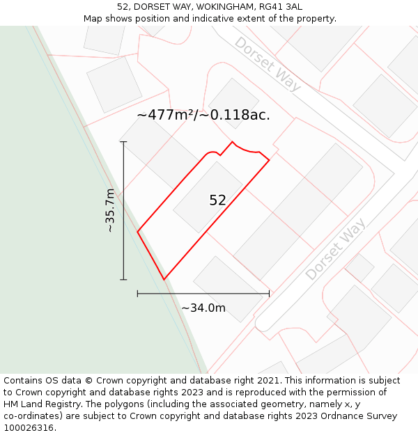 52, DORSET WAY, WOKINGHAM, RG41 3AL: Plot and title map