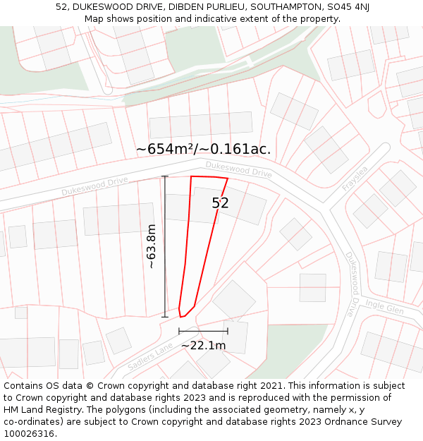 52, DUKESWOOD DRIVE, DIBDEN PURLIEU, SOUTHAMPTON, SO45 4NJ: Plot and title map