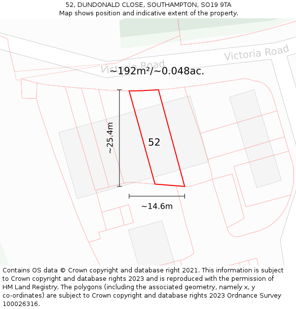 52, DUNDONALD CLOSE, SOUTHAMPTON, SO19 9TA: Plot and title map