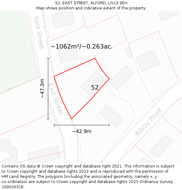 52, EAST STREET, ALFORD, LN13 9EH: Plot and title map