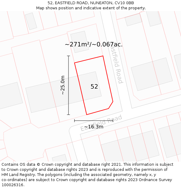52, EASTFIELD ROAD, NUNEATON, CV10 0BB: Plot and title map