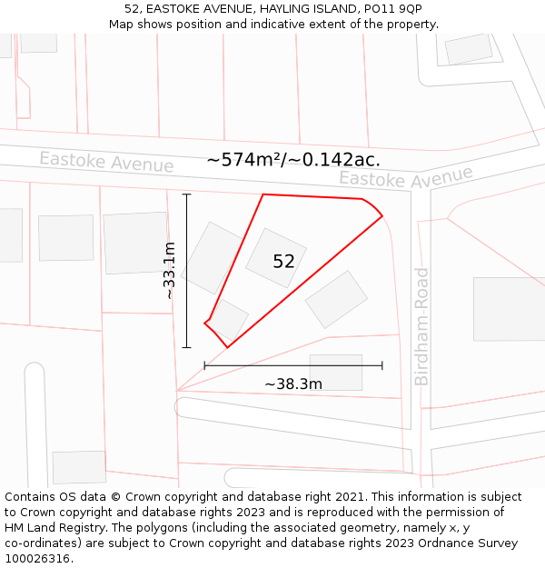 52, EASTOKE AVENUE, HAYLING ISLAND, PO11 9QP: Plot and title map