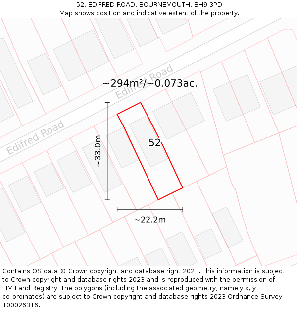 52, EDIFRED ROAD, BOURNEMOUTH, BH9 3PD: Plot and title map