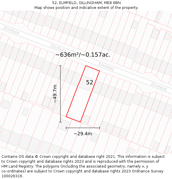 52, ELMFIELD, GILLINGHAM, ME8 6BN: Plot and title map