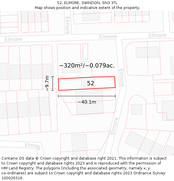 52, ELMORE, SWINDON, SN3 3TL: Plot and title map