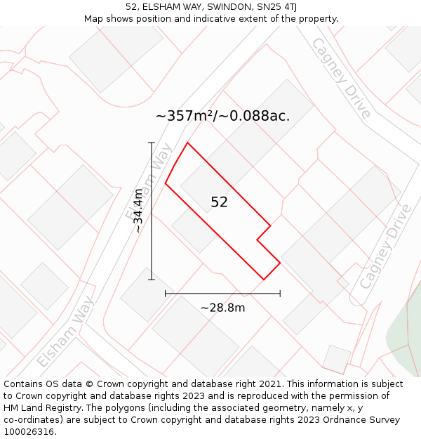 52, ELSHAM WAY, SWINDON, SN25 4TJ: Plot and title map