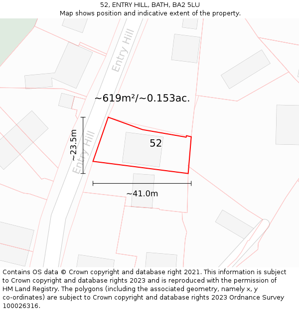 52, ENTRY HILL, BATH, BA2 5LU: Plot and title map